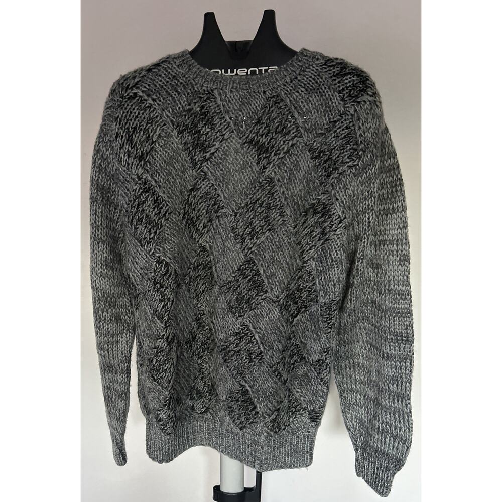 Damön Hand Knit Chunky Cable Sweater Men’s Large Gray Basketweave Knit Grandpa - Picture 3 of 7